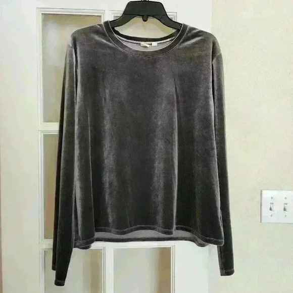 GAP Women's Long Sleeve Gray Silver Velvet Top XXL Fall Winter Casual Holidays - Picture 1 of 6